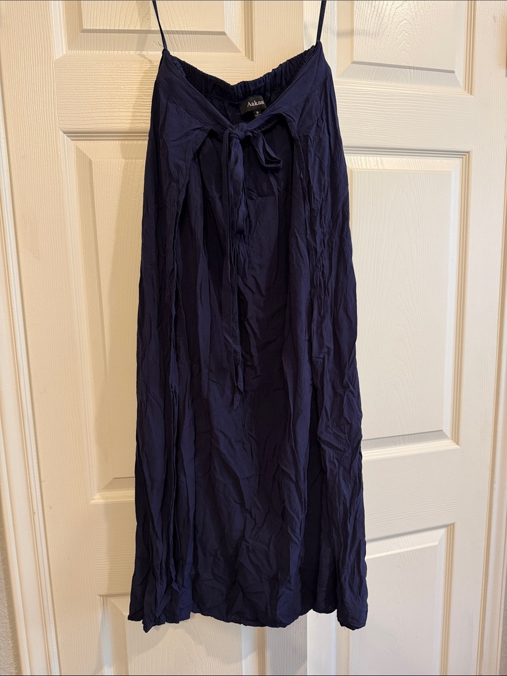Aakaa Navy Blue Maxi Skirt with Front Tie double leg slit - S